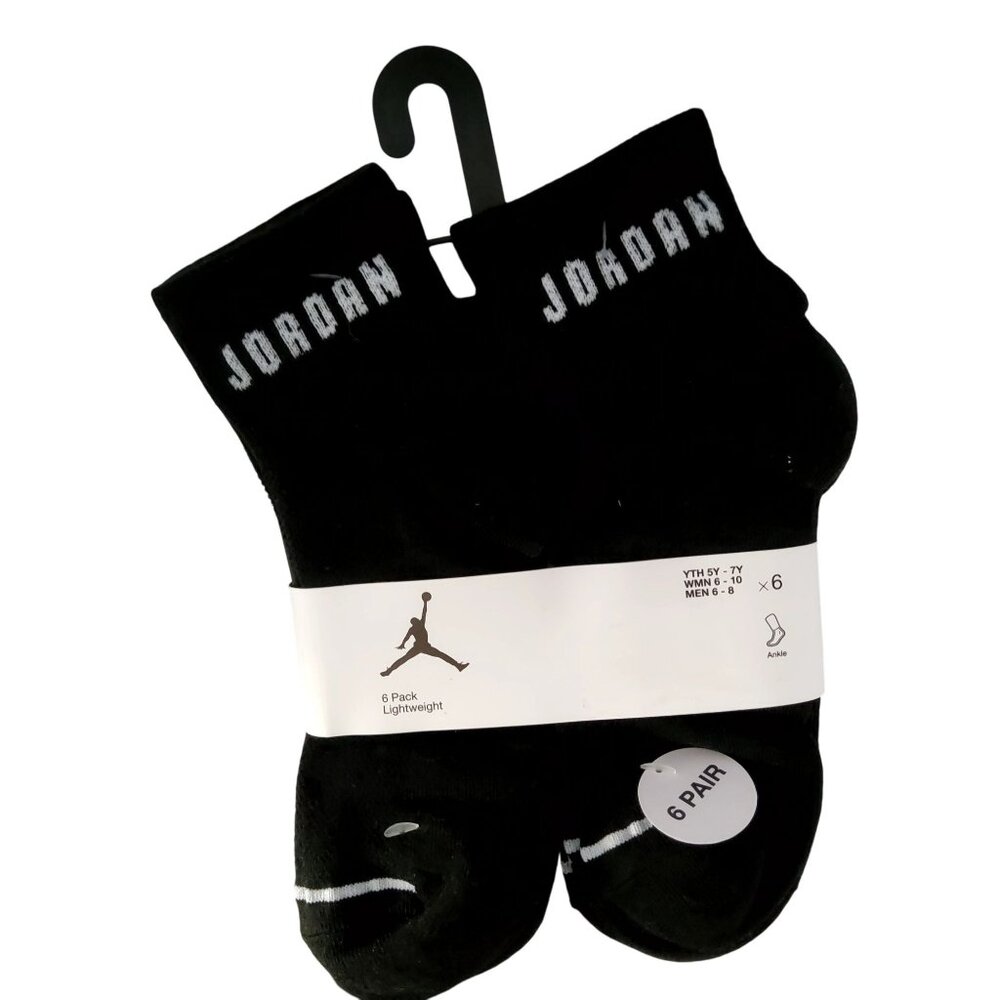 Nike Jordan 6-Pack Black Crew Socks Lightweight Size Yth 10C-3Y